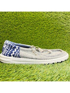 Hey Dude Wally Funk Mens Size 10 Taupe Gray Blue Casual Walking Slip-On Shoes